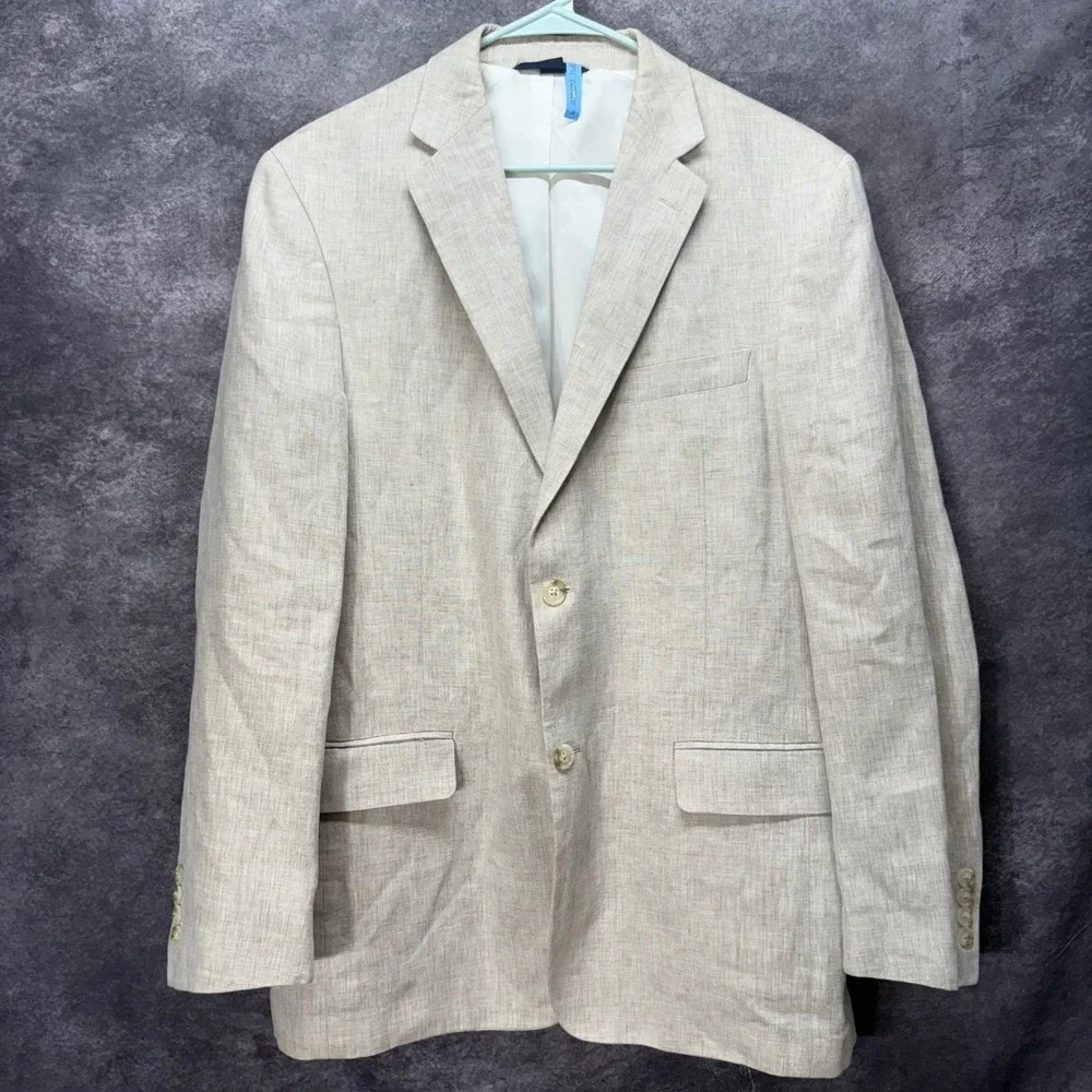 Haspel 100% Linen Beige Sport Coat Blazer Jacket Mens Size 40R Two Button